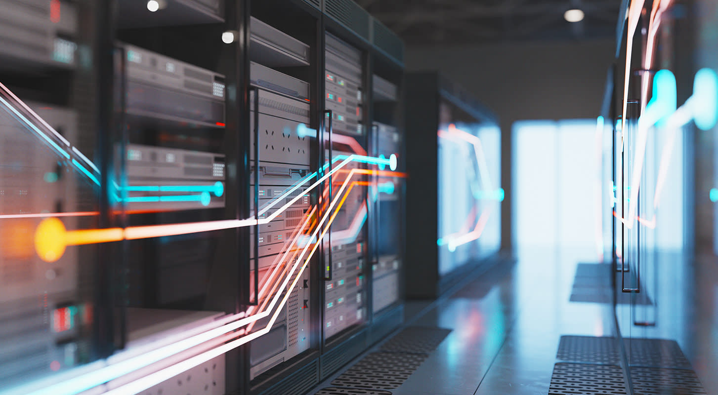 Servers in a data center, essential for Fujitsu's digital transformation and data integration efforts.